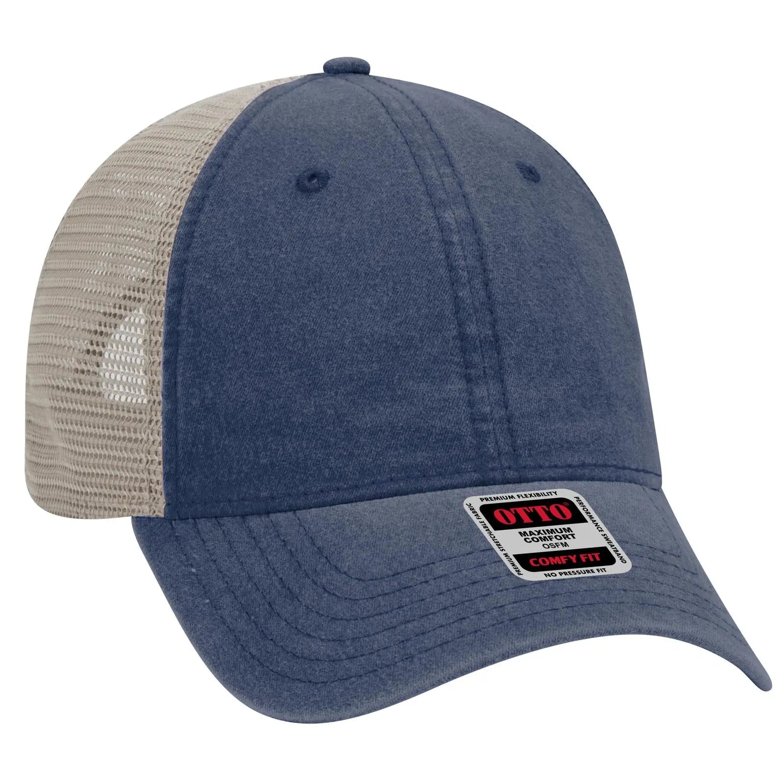OTTO 121-1202 ’OTTO Comfy Fit’ 6 Panel Low Profile Mesh Back Trucker Cap - Nvy/Nvy/Kha - Nvy/Nvy/Kha / 7 3/8’’ - 7 5/8’’