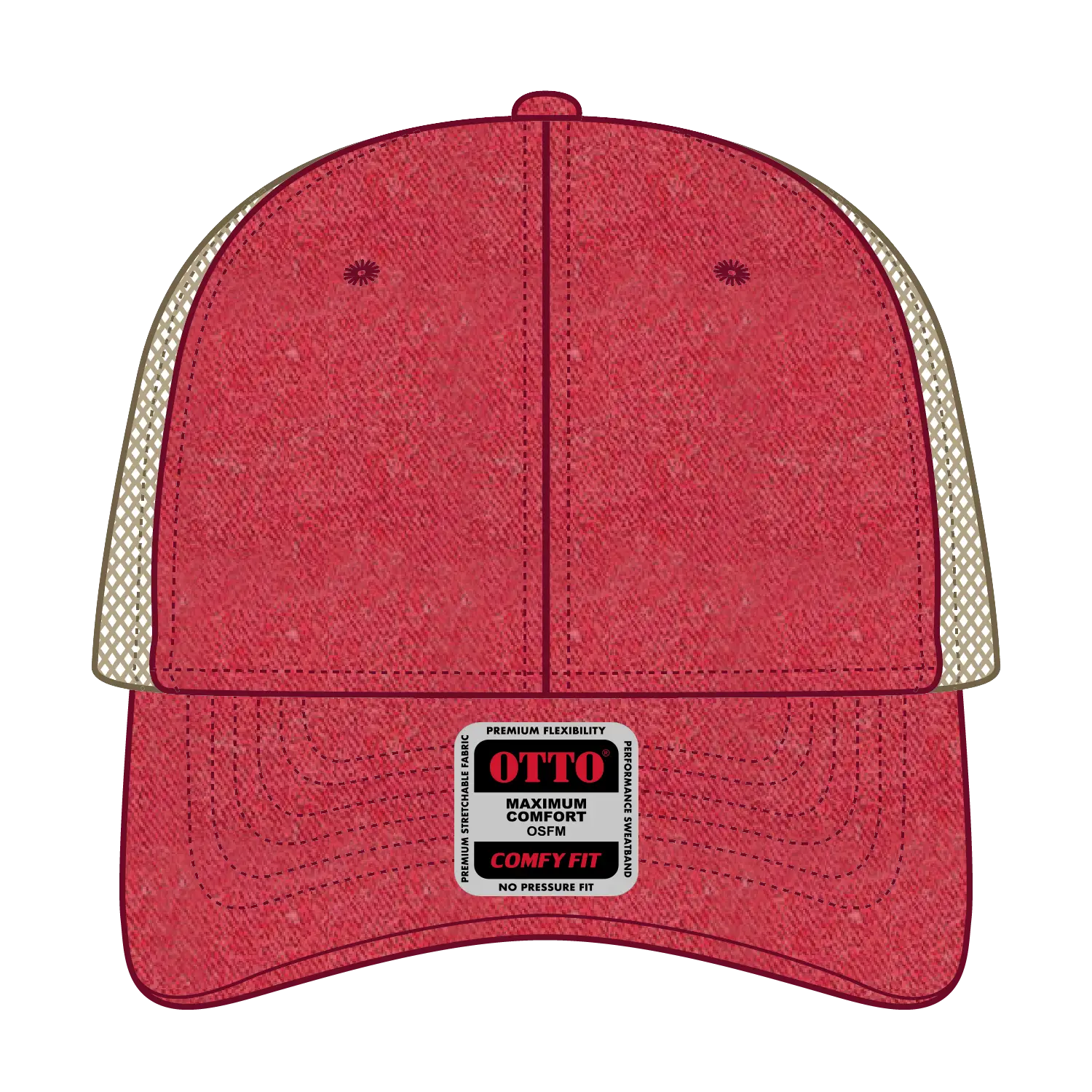 OTTO 121-1202 ’OTTO Comfy Fit’ 6 Panel Low Profile Mesh Back Trucker Cap - Red/Red/Kha - Red/Red/Kha / 7 3/8’’ - 7 5/8’’