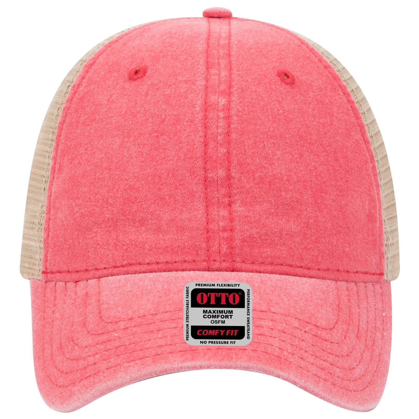 OTTO 121-1202 ’OTTO Comfy Fit’ 6 Panel Low Profile Mesh Back Trucker Cap - Red/Red/Kha - Red/Red/Kha / 7 3/8’’ - 7 5/8’’