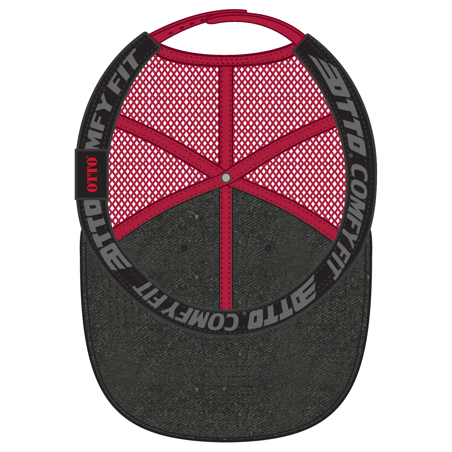 OTTO 121-1202 ’OTTO Comfy Fit’ 6 Panel Low Profile Mesh Back Trucker Cap - Blk/Blk/Red - Blk/Blk/Red / 7 3/8’’ - 7 5/8’’
