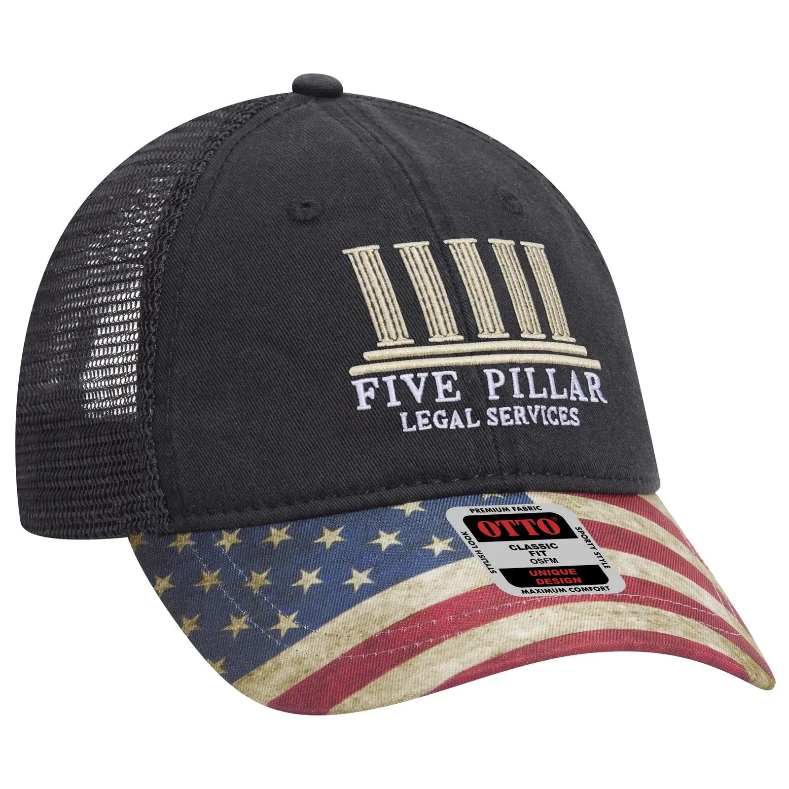 OTTO 121-1281 6 Panel Low Profile Mesh Back Trucker Dad Cap - Black - Black / 7 3/8’’ - 7 5/8’’