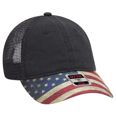 OTTO 121-1281 6 Panel Low Profile Mesh Back Trucker Dad Cap - Black - Black / 7 3/8’’ - 7 5/8’’