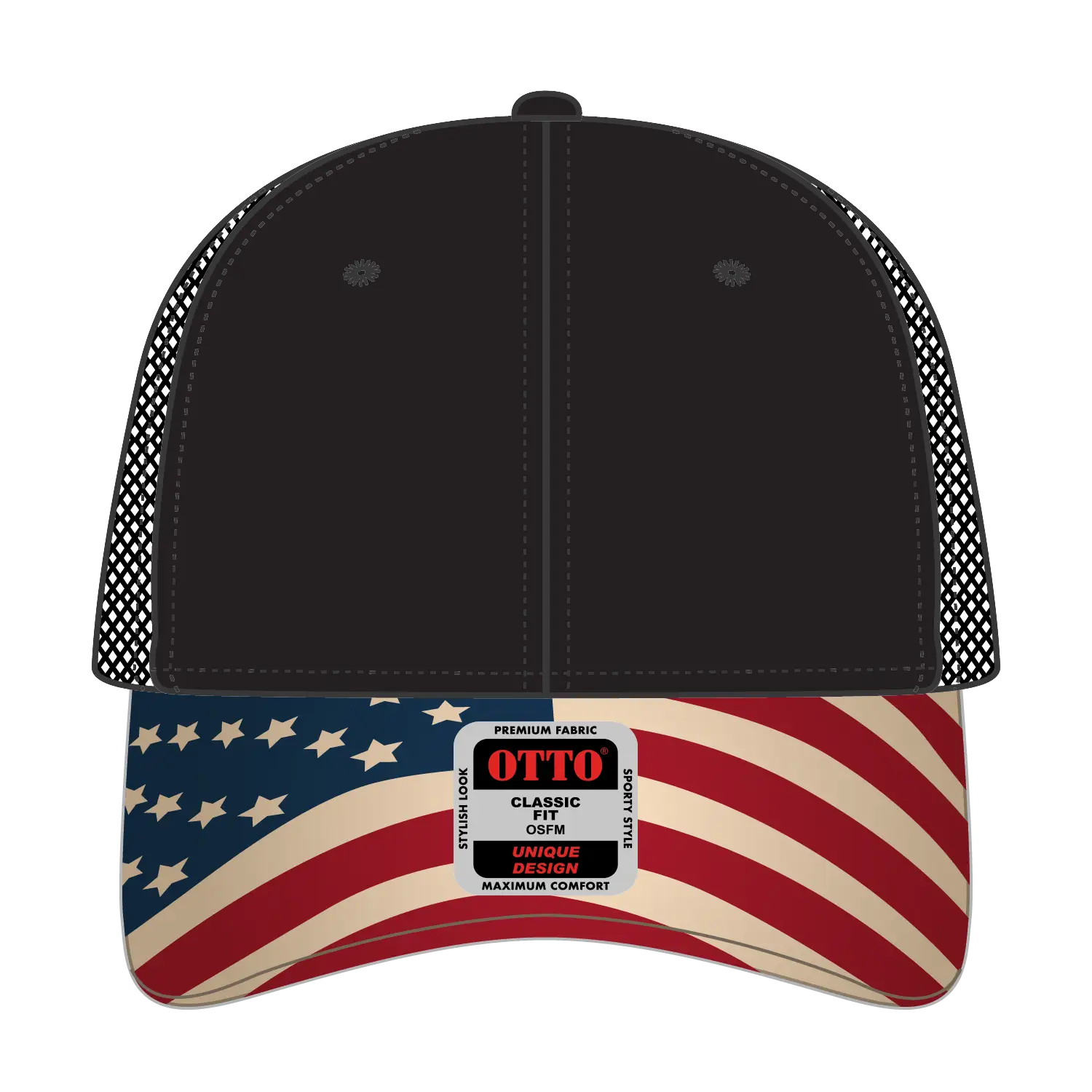 OTTO 121-1281 6 Panel Low Profile Mesh Back Trucker Dad Cap - Black - Black / 7 3/8’’ - 7 5/8’’