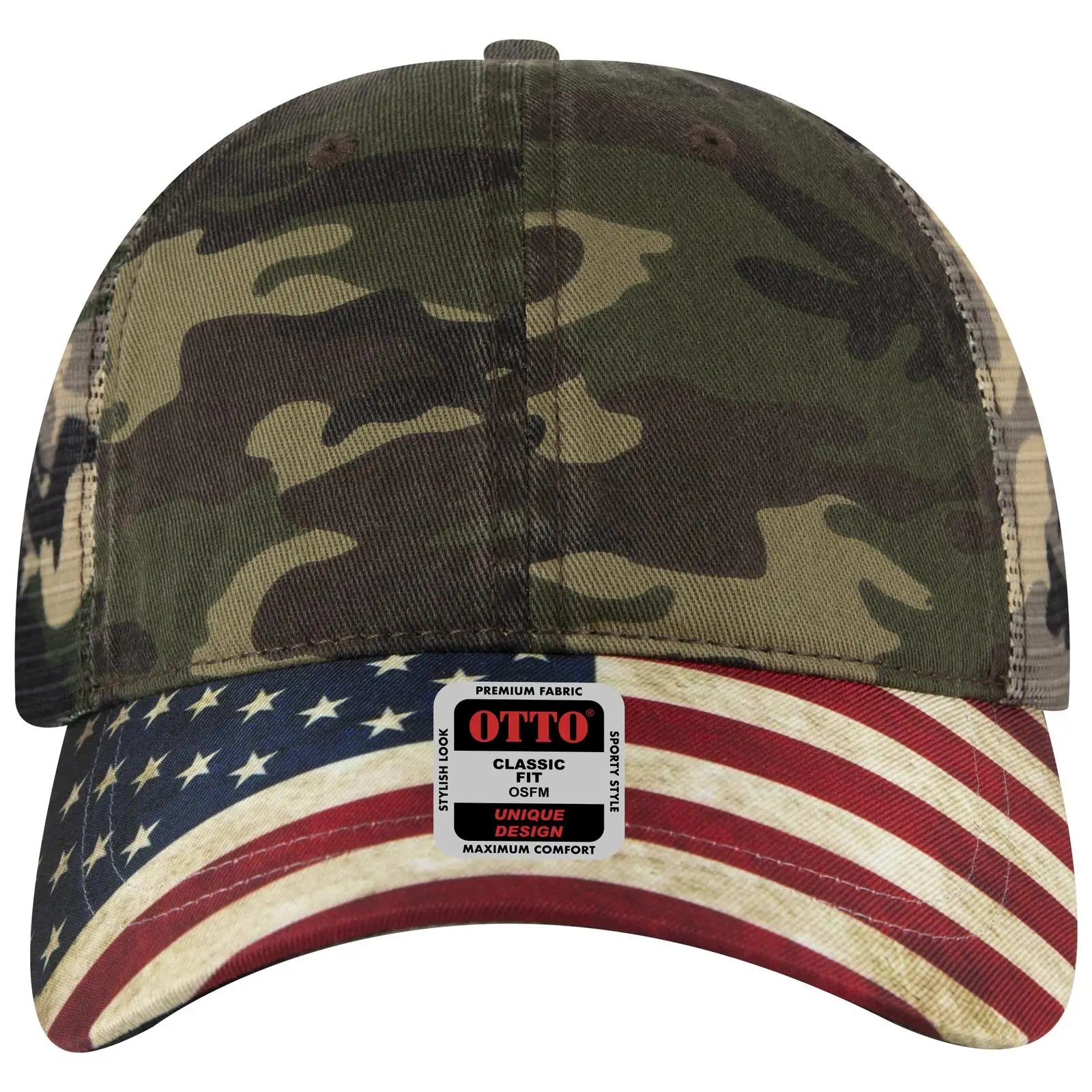 OTTO 121-1281 6 Panel Low Profile Mesh Back Trucker Dad Cap - Camo 008 - Camo 008 / 7 3/8’’ - 7 5/8’’