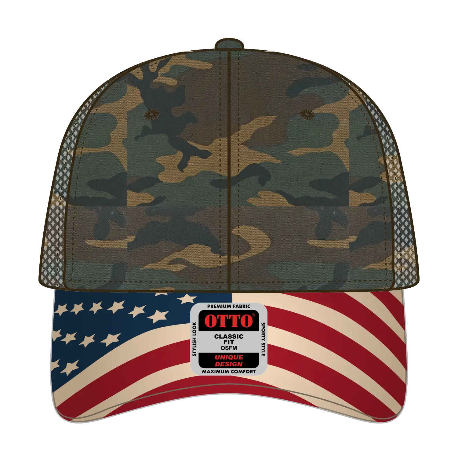 OTTO 121-1281 6 Panel Low Profile Mesh Back Trucker Dad Cap - Dk.Grn/Brn - Dk.Grn/Brn / 7 3/8’’ - 7 5/8’’