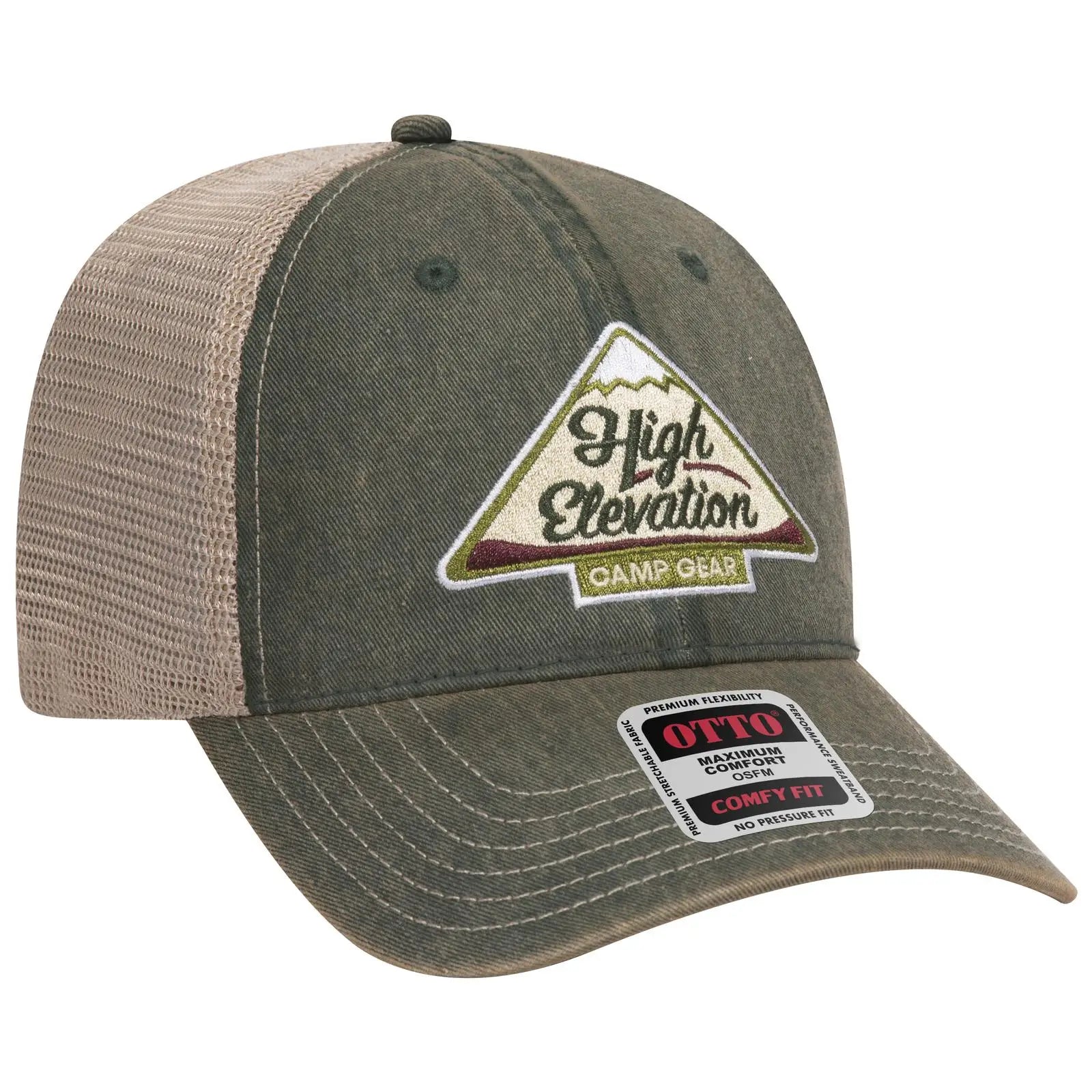 OTTO 121-1297 6 Panel Low Profile Mesh Back Trucker Dad Cap - Dk.Grn/Dk.Grn/Kha - Dk.Grn/Dk.Grn/Kha / 6 1/2’’ - 7 5/8’’