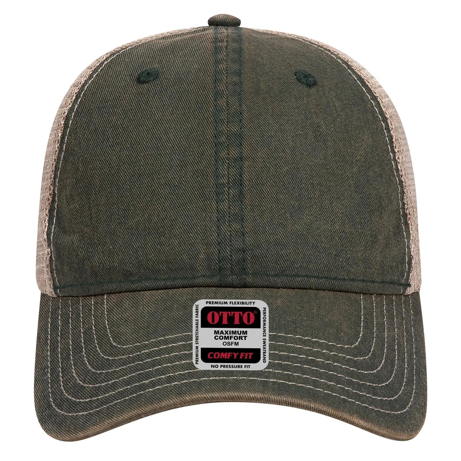 OTTO 121-1297 6 Panel Low Profile Mesh Back Trucker Dad Cap - Dk.Grn/Dk.Grn/Kha - Dk.Grn/Dk.Grn/Kha / 6 1/2’’ - 7 5/8’’
