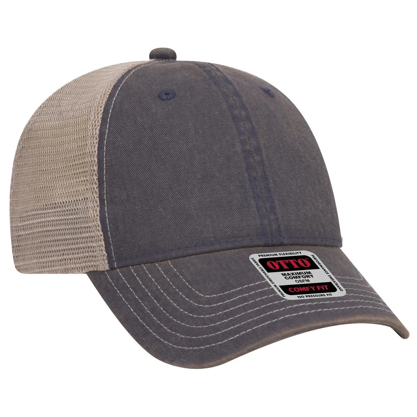 OTTO 121-1297 6 Panel Low Profile Mesh Back Trucker Dad Cap - Nvy/Nvy/Kha - Nvy/Nvy/Kha / 6 1/2’’ - 7 5/8’’