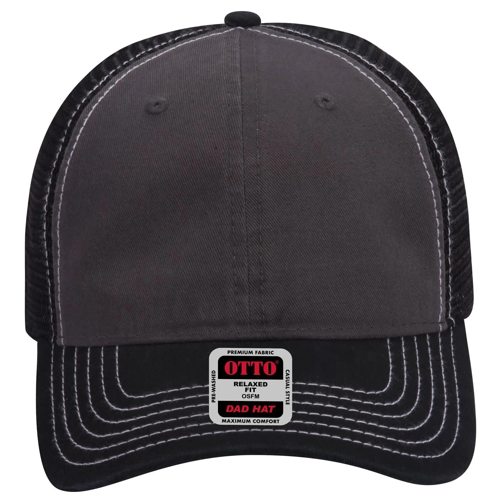OTTO 121-858 6 Panel Low Profile Mesh Back Trucker Dad Cap - Blk/Ch.Gry/Blk - Blk/Ch.Gry/Blk / 6 1/2’’ - 7 5/8’’