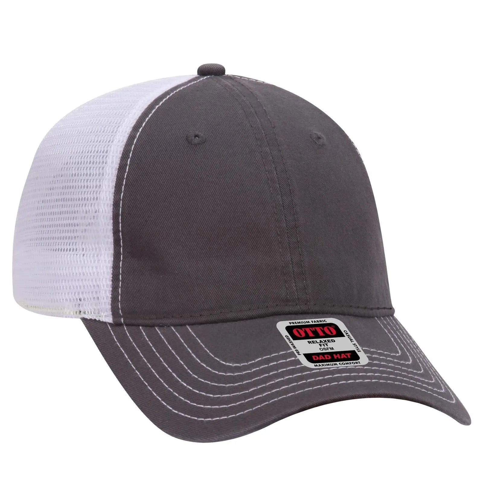 OTTO 121-858 6 Panel Low Profile Mesh Back Trucker Dad Cap - Ch.Gry/Ch.Gry/Wht - Ch.Gry/Ch.Gry/Wht / 6 1/2’’ - 7 5/8’’