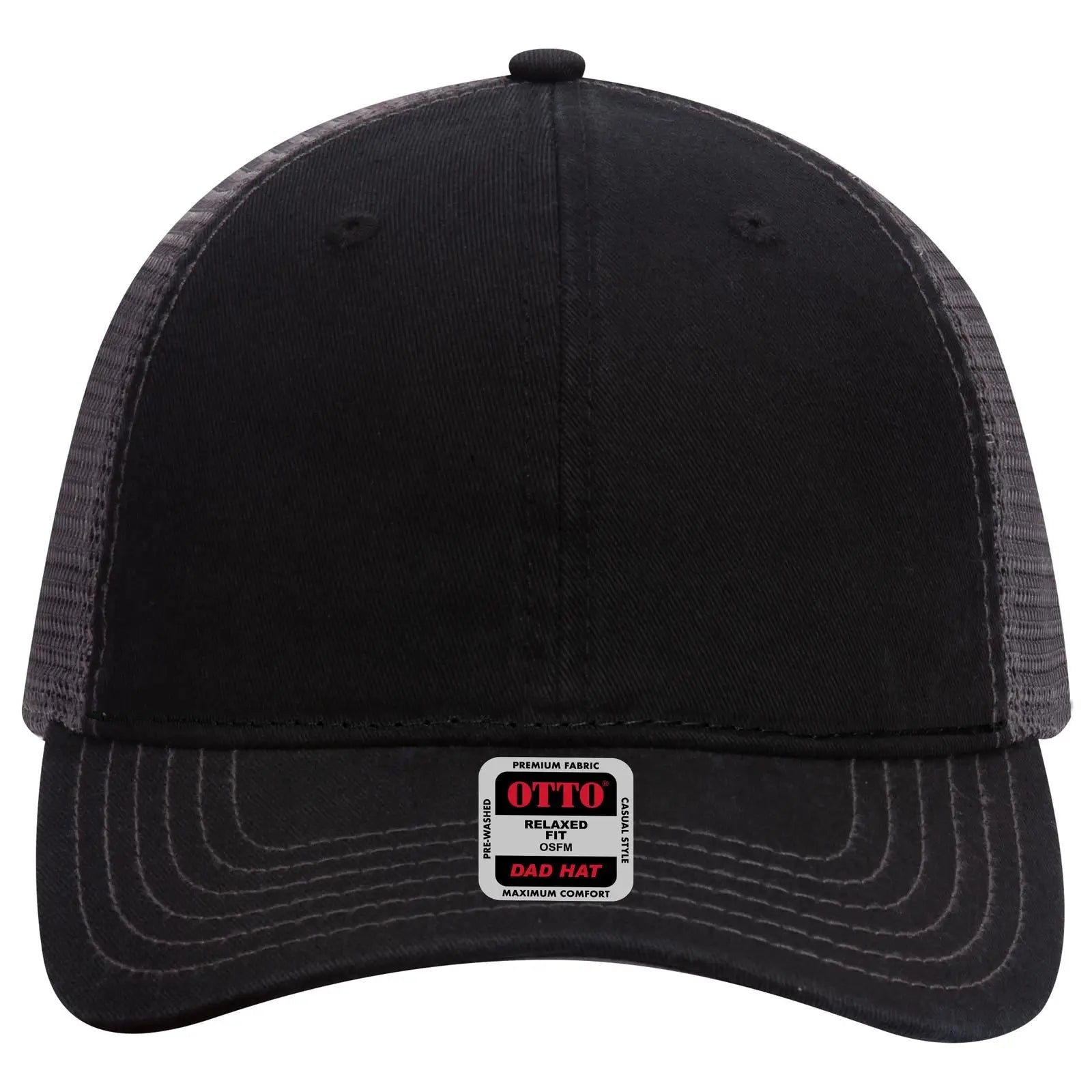 OTTO 121-858 6 Panel Low Profile Mesh Back Trucker Dad Cap - Blk/Blk/Ch.Gry - Blk/Blk/Ch.Gry / 6 1/2’’ - 7 5/8’’