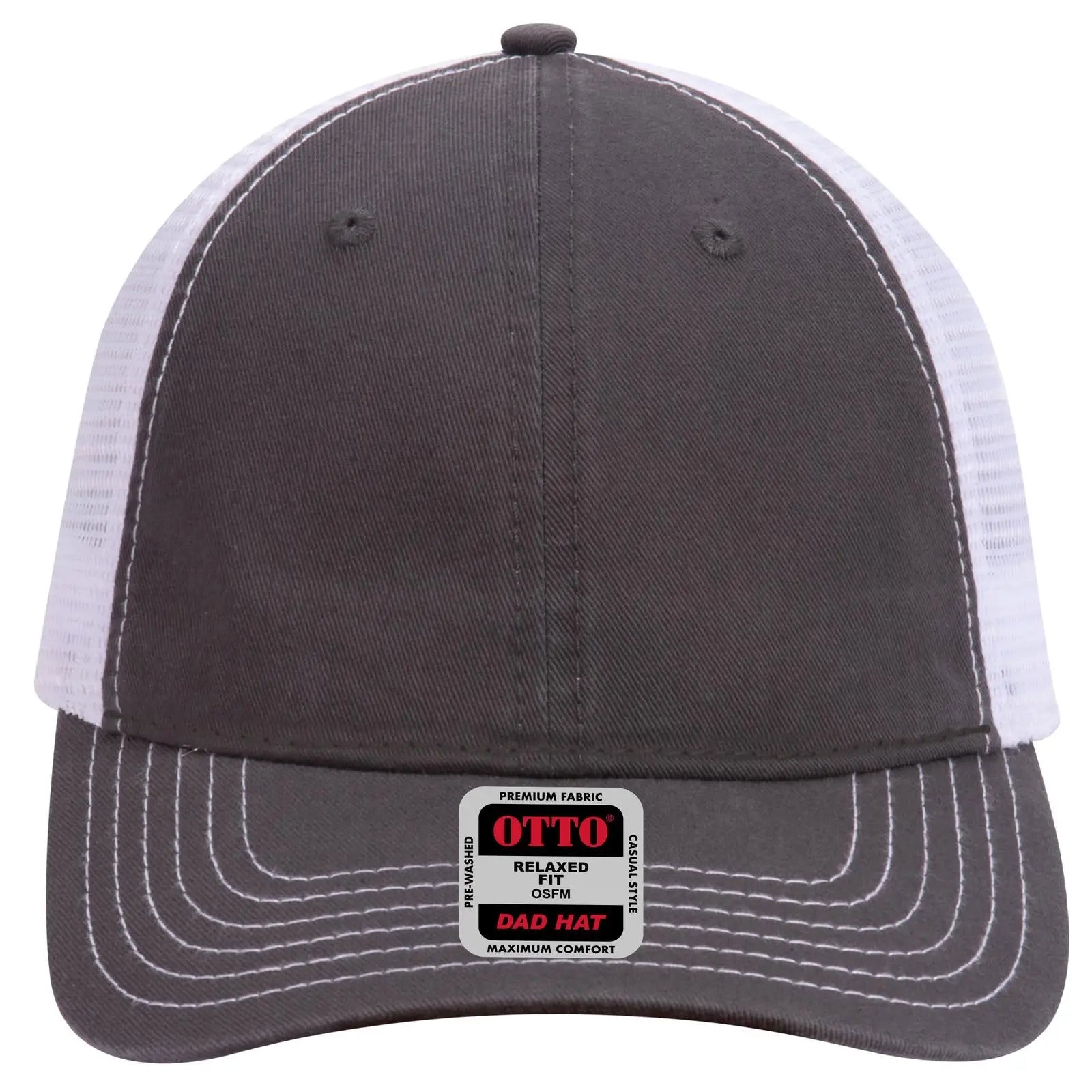 OTTO 121-858 6 Panel Low Profile Mesh Back Trucker Dad Cap - Ch.Gry/Ch.Gry/Wht - Ch.Gry/Ch.Gry/Wht / 6 1/2’’ - 7 5/8’’