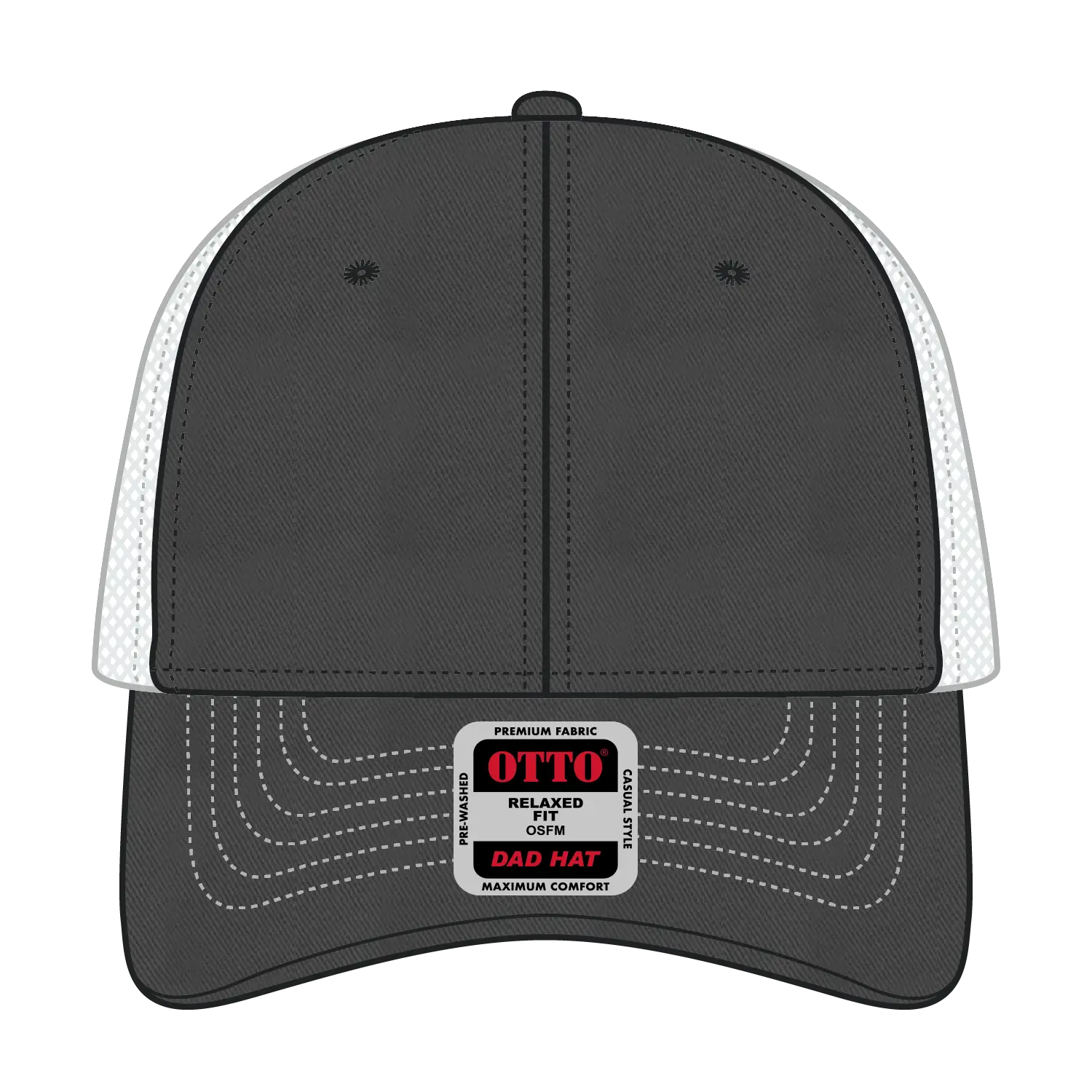 OTTO 121-858 6 Panel Low Profile Mesh Back Trucker Dad Cap - Ch.Gry/Ch.Gry/Wht - Ch.Gry/Ch.Gry/Wht / 6 1/2’’ - 7 5/8’’