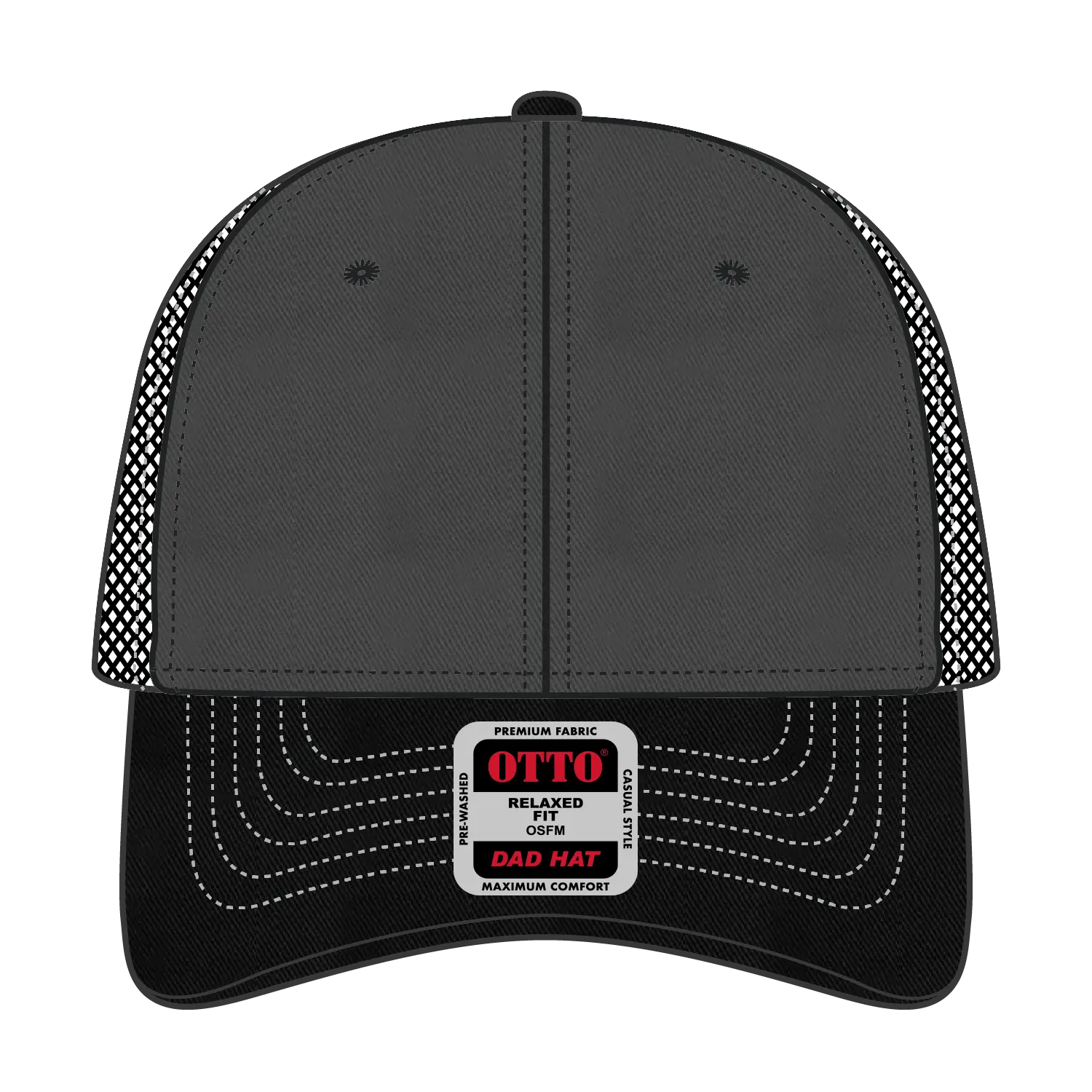 OTTO 121-858 6 Panel Low Profile Mesh Back Trucker Dad Cap - Blk/Ch.Gry/Blk - Blk/Ch.Gry/Blk / 6 1/2’’ - 7 5/8’’