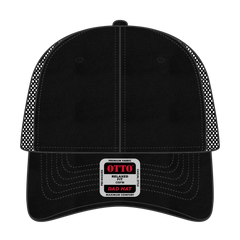 OTTO 121-858 6 Panel Low Profile Mesh Back Trucker Dad Cap - Black - Black / 6 1/2’’ - 7 5/8’’