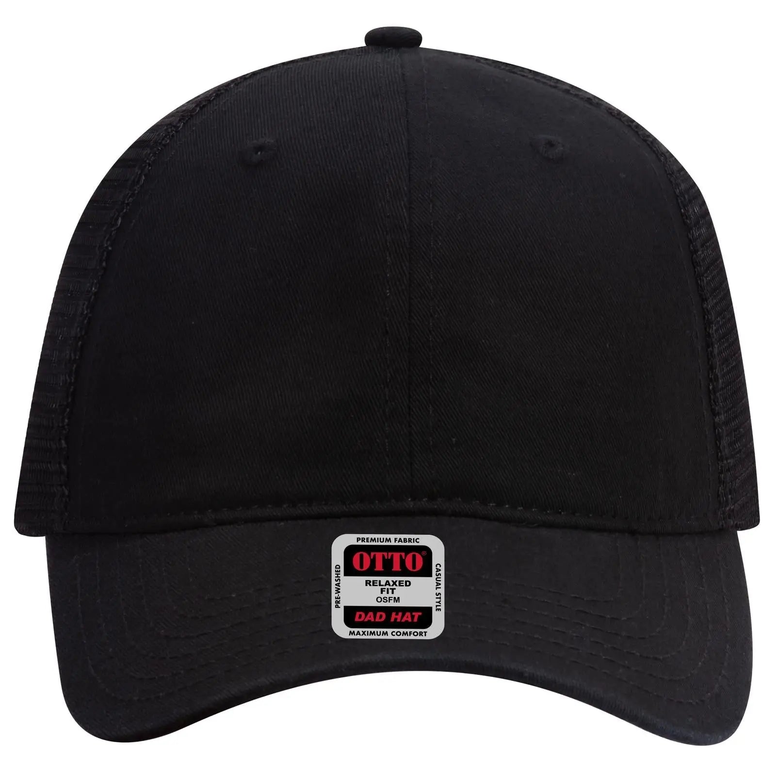 OTTO 121-858 6 Panel Low Profile Mesh Back Trucker Dad Cap - Black - Black / 6 1/2’’ - 7 5/8’’