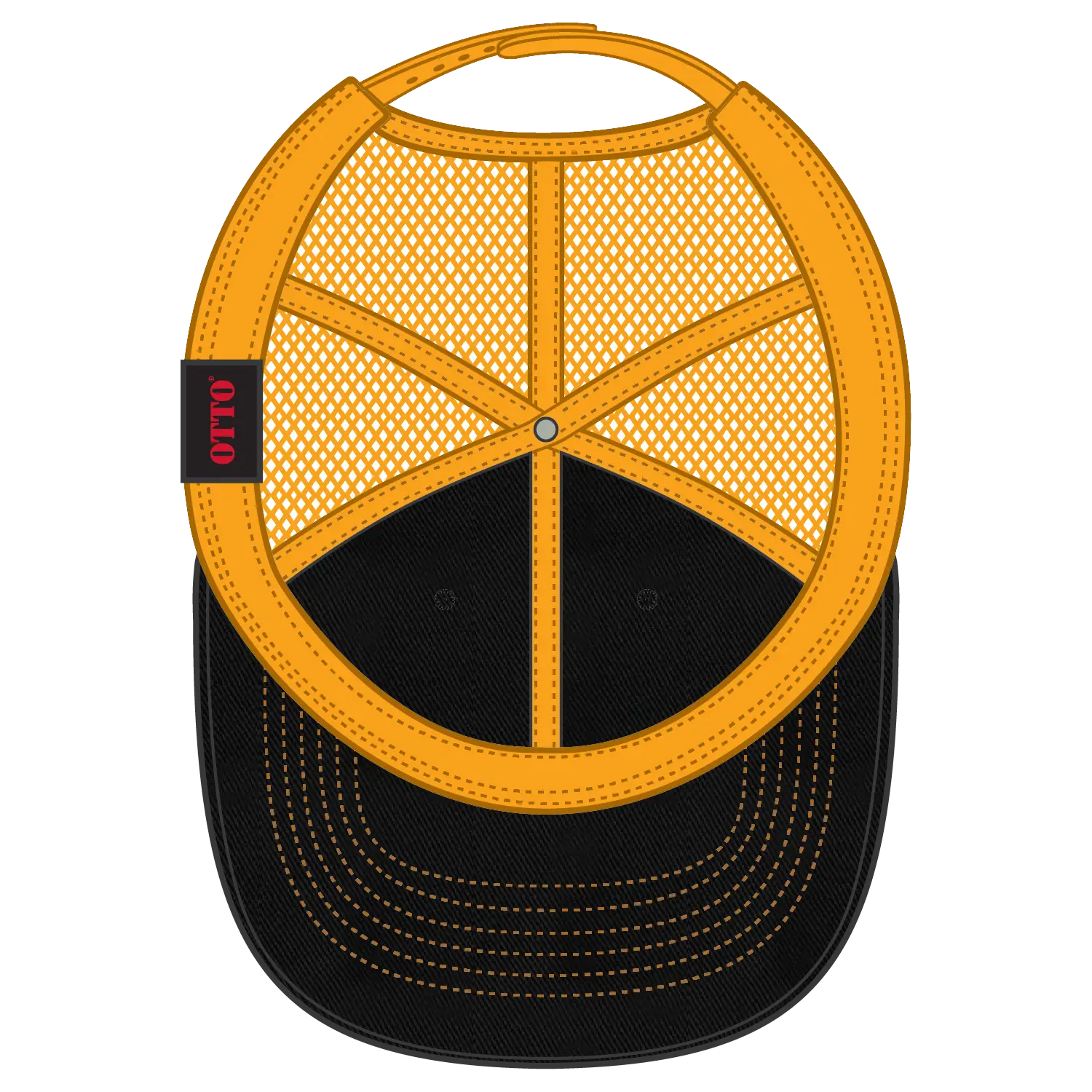 OTTO 121-858 6 Panel Low Profile Mesh Back Trucker Dad Cap - Blk/Blk/Gld - Blk/Blk/Gld / 6 1/2’’ - 7 5/8’’