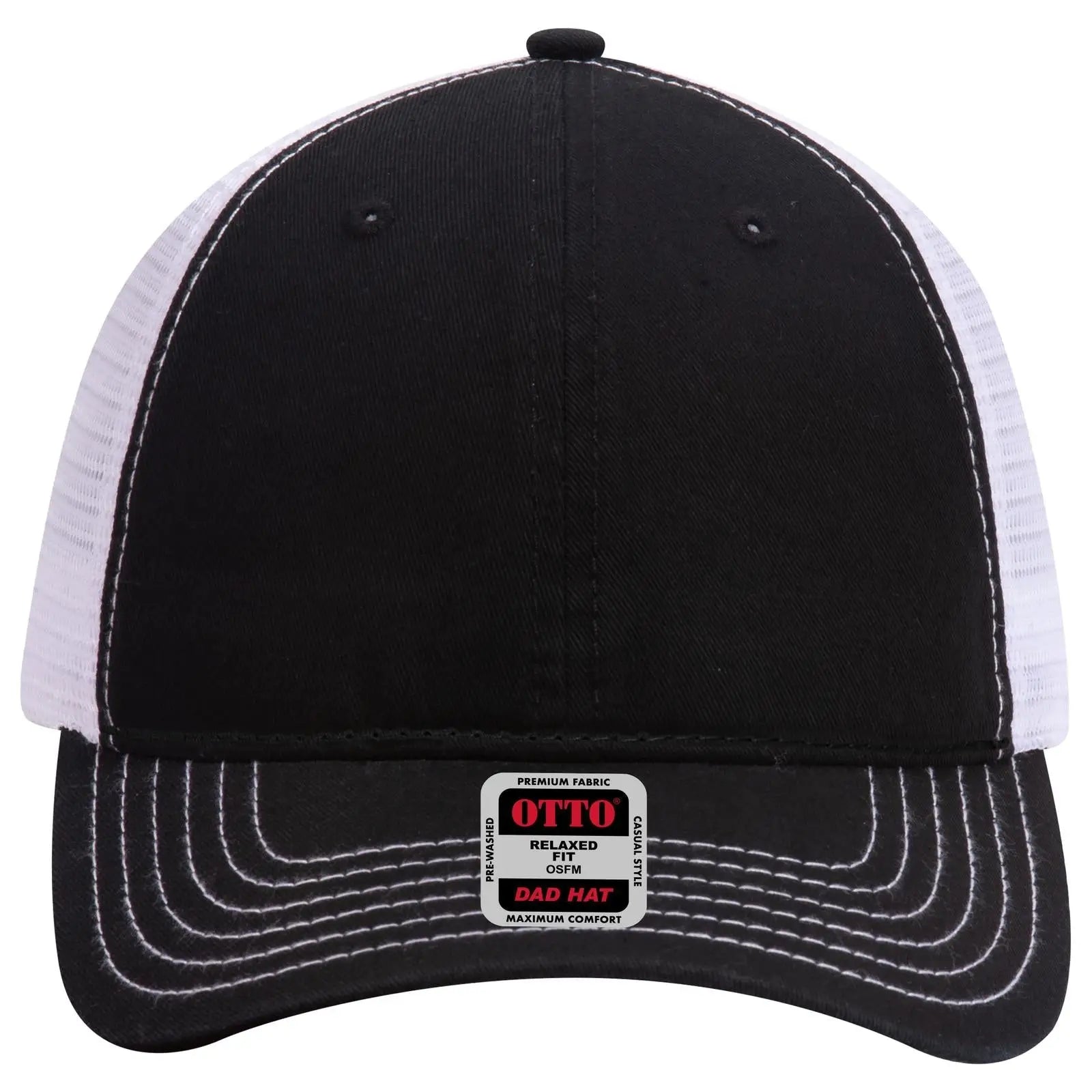 OTTO 121-858 6 Panel Low Profile Mesh Back Trucker Dad Cap - Blk/Blk/Wht - Blk/Blk/Wht / 6 1/2’’ - 7 5/8’’