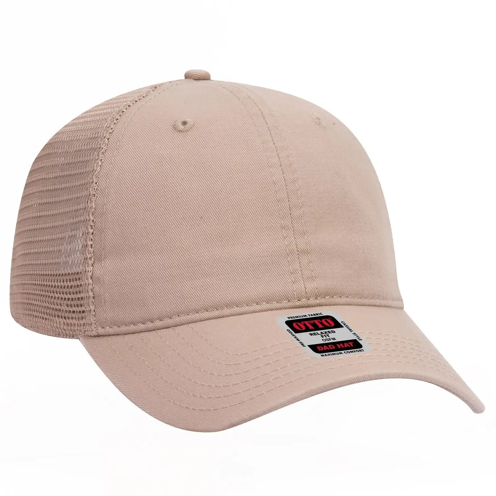 OTTO 121-858 6 Panel Low Profile Mesh Back Trucker Dad Cap - Khaki - Khaki / 6 1/2’’ - 7 5/8’’