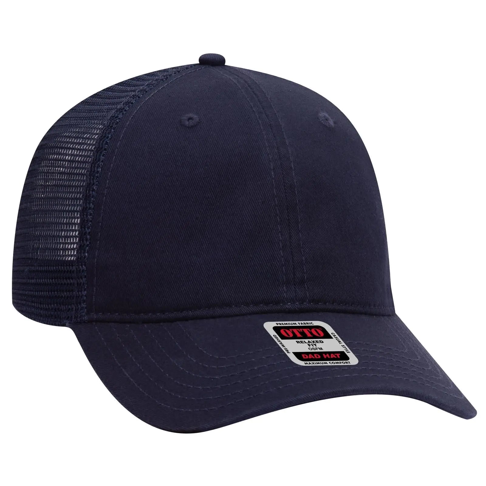 OTTO 121-858 6 Panel Low Profile Mesh Back Trucker Dad Cap - Navy - Navy / 6 1/2’’ - 7 5/8’’
