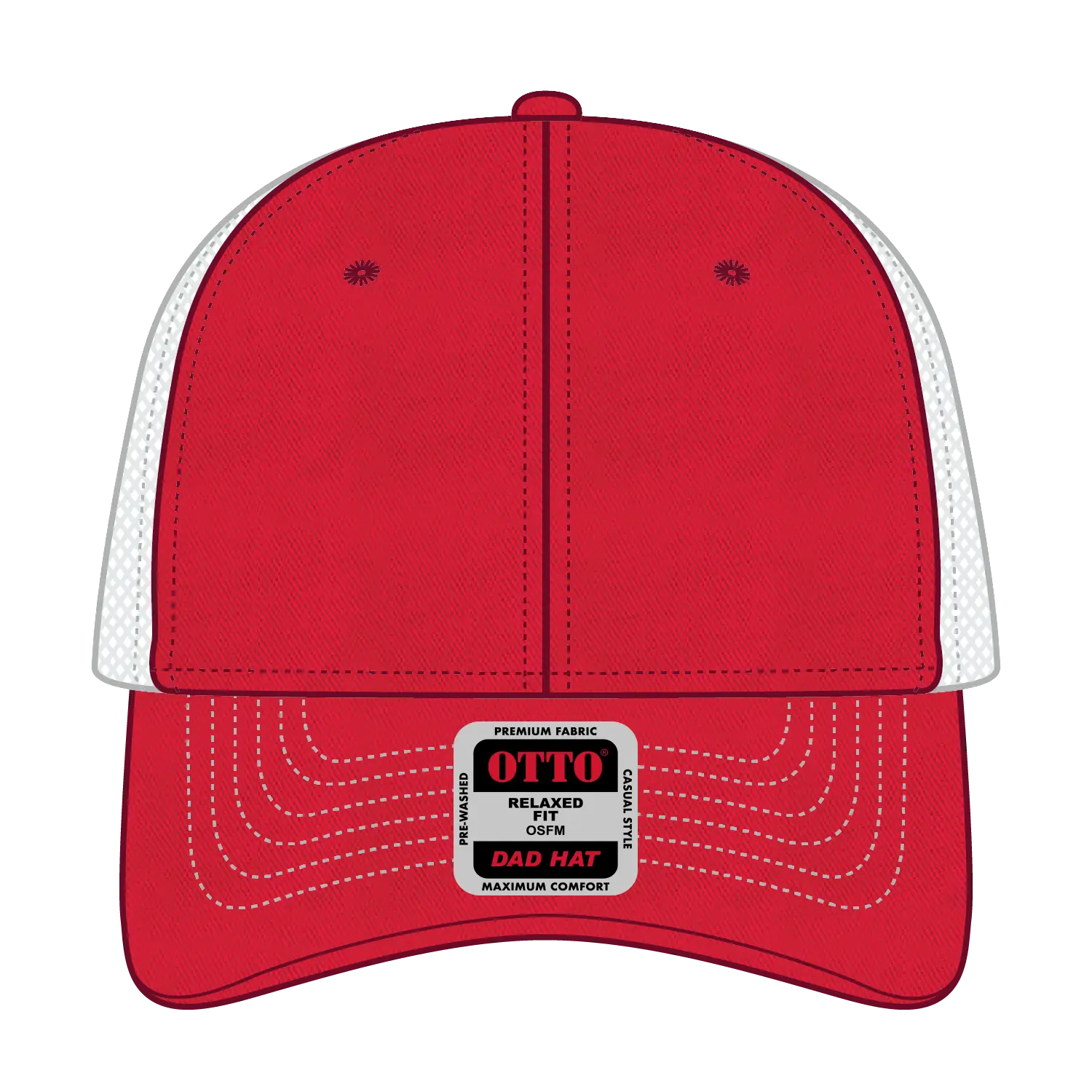 OTTO 121-858 6 Panel Low Profile Mesh Back Trucker Dad Cap - Red/Red/Wht - Red/Red/Wht / 6 1/2’’ - 7 5/8’’