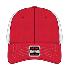 OTTO 121-858 6 Panel Low Profile Mesh Back Trucker Dad Cap - Red/Red/Wht - Red/Red/Wht / 6 1/2’’ - 7 5/8’’