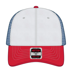 OTTO 121-858 6 Panel Low Profile Mesh Back Trucker Dad Cap - Red/Wht/Ryl - Red/Wht/Ryl / 6 1/2’’ - 7 5/8’’