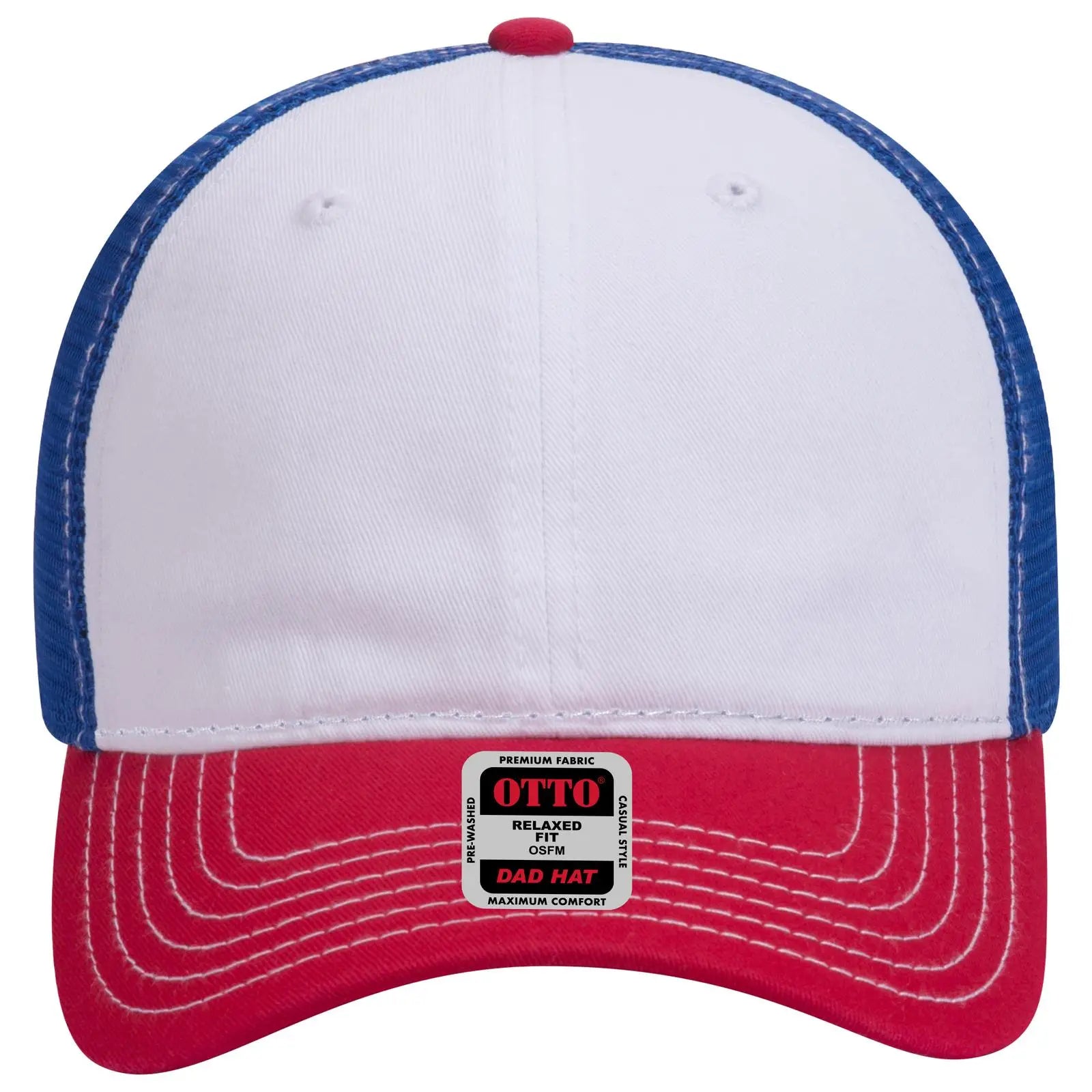 OTTO 121-858 6 Panel Low Profile Mesh Back Trucker Dad Cap - Red/Wht/Ryl - Red/Wht/Ryl / 6 1/2’’ - 7 5/8’’