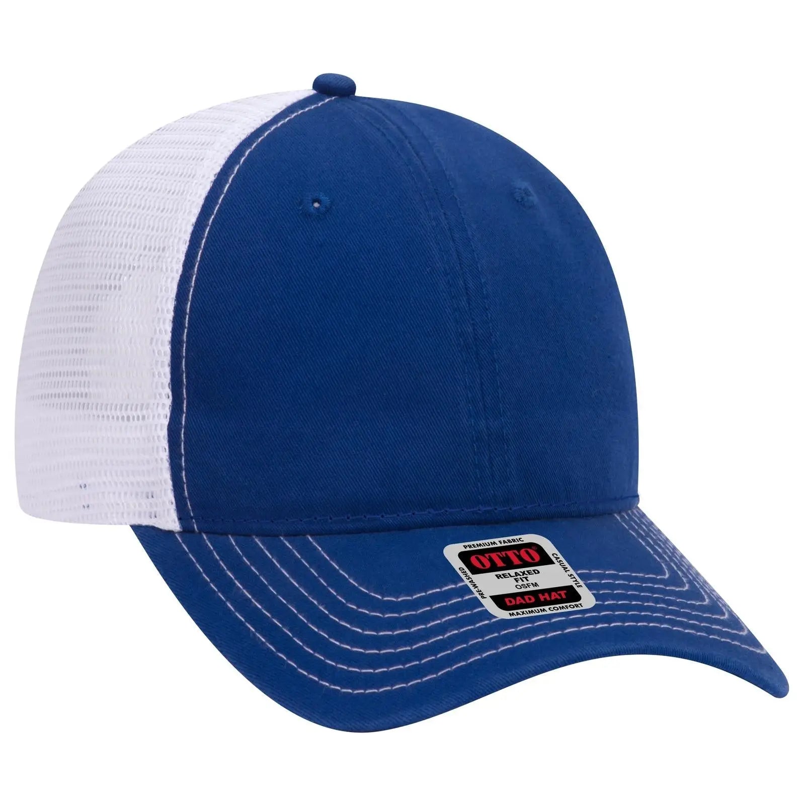 OTTO 121-858 6 Panel Low Profile Mesh Back Trucker Dad Cap - Ryl/Ryl/Wht - Ryl/Ryl/Wht / 6 1/2’’ - 7 5/8’’