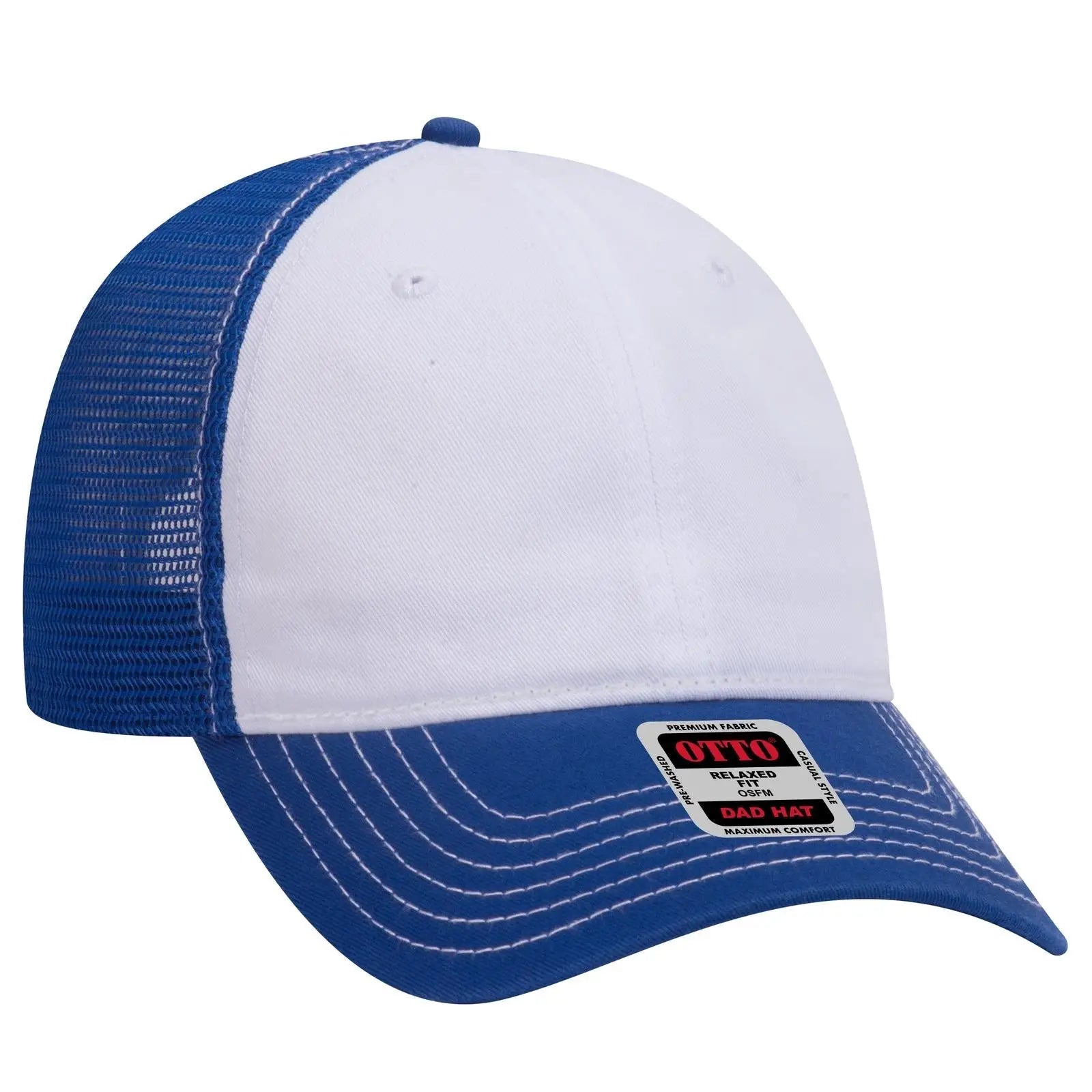 OTTO 121-858 6 Panel Low Profile Mesh Back Trucker Dad Cap - Ryl/Wht/Ryl - Ryl/Wht/Ryl / 6 1/2’’ - 7 5/8’’