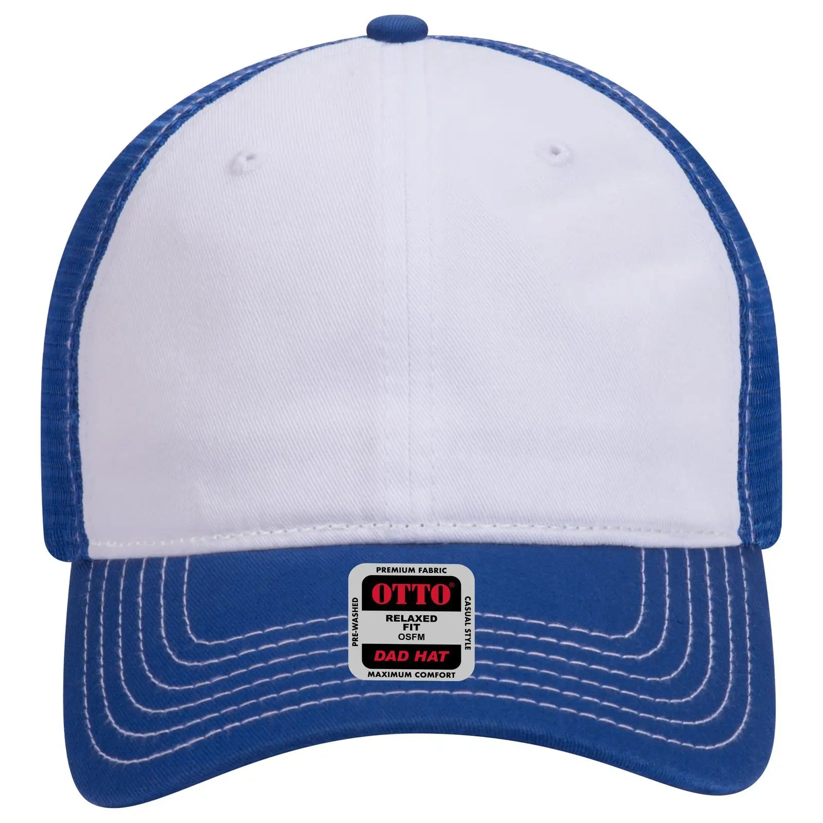 OTTO 121-858 6 Panel Low Profile Mesh Back Trucker Dad Cap - Ryl/Wht/Ryl - Ryl/Wht/Ryl / 6 1/2’’ - 7 5/8’’