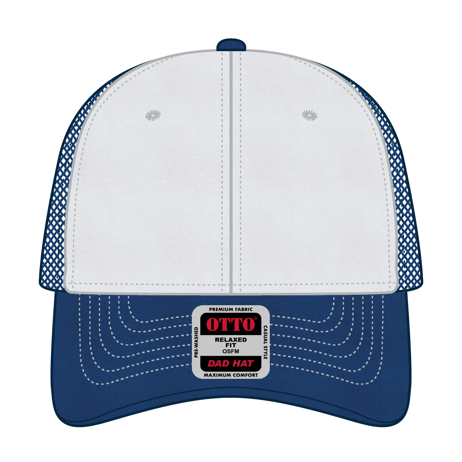 OTTO 121-858 6 Panel Low Profile Mesh Back Trucker Dad Cap - Ryl/Wht/Ryl - Ryl/Wht/Ryl / 6 1/2’’ - 7 5/8’’