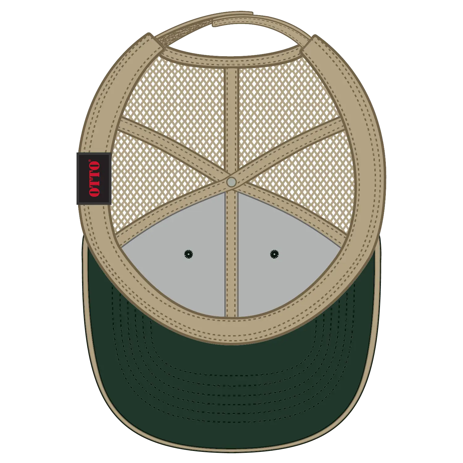 OTTO 122-945 6 Panel Low Profile Mesh Back Trucker Cap - Dk.Grn/Dk.Grn/Kha - Dk.Grn/Dk.Grn/Kha / 6 1/2’’ - 7 5/8’’