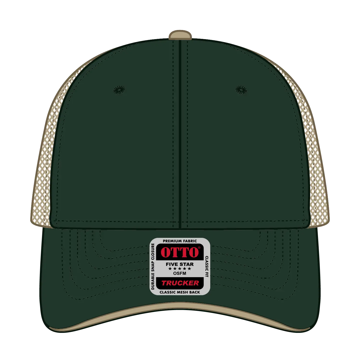 OTTO 122-945 6 Panel Low Profile Mesh Back Trucker Cap - Dk.Grn/Dk.Grn/Kha - Dk.Grn/Dk.Grn/Kha / 6 1/2’’ - 7 5/8’’
