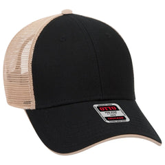 OTTO 122-945 6 Panel Low Profile Mesh Back Trucker Cap - Blk/Blk/Kha - Blk/Blk/Kha / 6 1/2’’ - 7 5/8’’