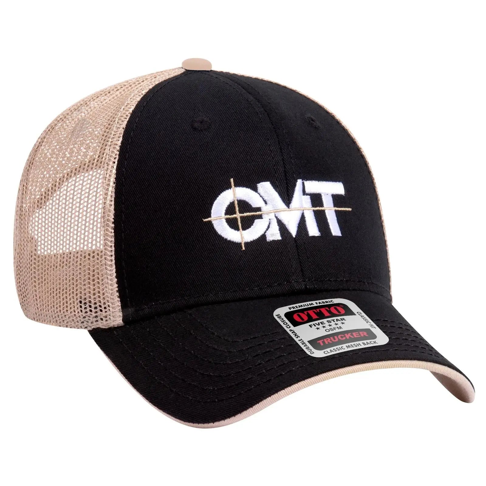 OTTO 122-945 6 Panel Low Profile Mesh Back Trucker Cap - Blk/Blk/Kha - Blk/Blk/Kha / 6 1/2’’ - 7 5/8’’