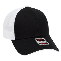 OTTO 122-945 6 Panel Low Profile Mesh Back Trucker Cap - Blk/Blk/Wht - Blk/Blk/Wht / 6 1/2’’ - 7 5/8’’
