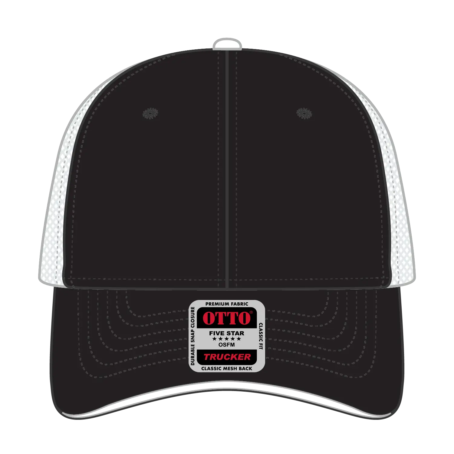 OTTO 122-945 6 Panel Low Profile Mesh Back Trucker Cap - Blk/Blk/Wht - Blk/Blk/Wht / 6 1/2’’ - 7 5/8’’