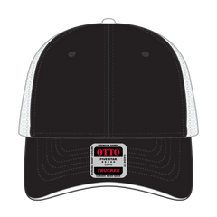 OTTO 122-945 6 Panel Low Profile Mesh Back Trucker Cap - Blk/Blk/Wht - Blk/Blk/Wht / 6 1/2’’ - 7 5/8’’
