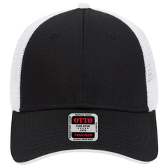 OTTO 122-945 6 Panel Low Profile Mesh Back Trucker Cap - Blk/Blk/Wht - Blk/Blk/Wht / 6 1/2’’ - 7 5/8’’