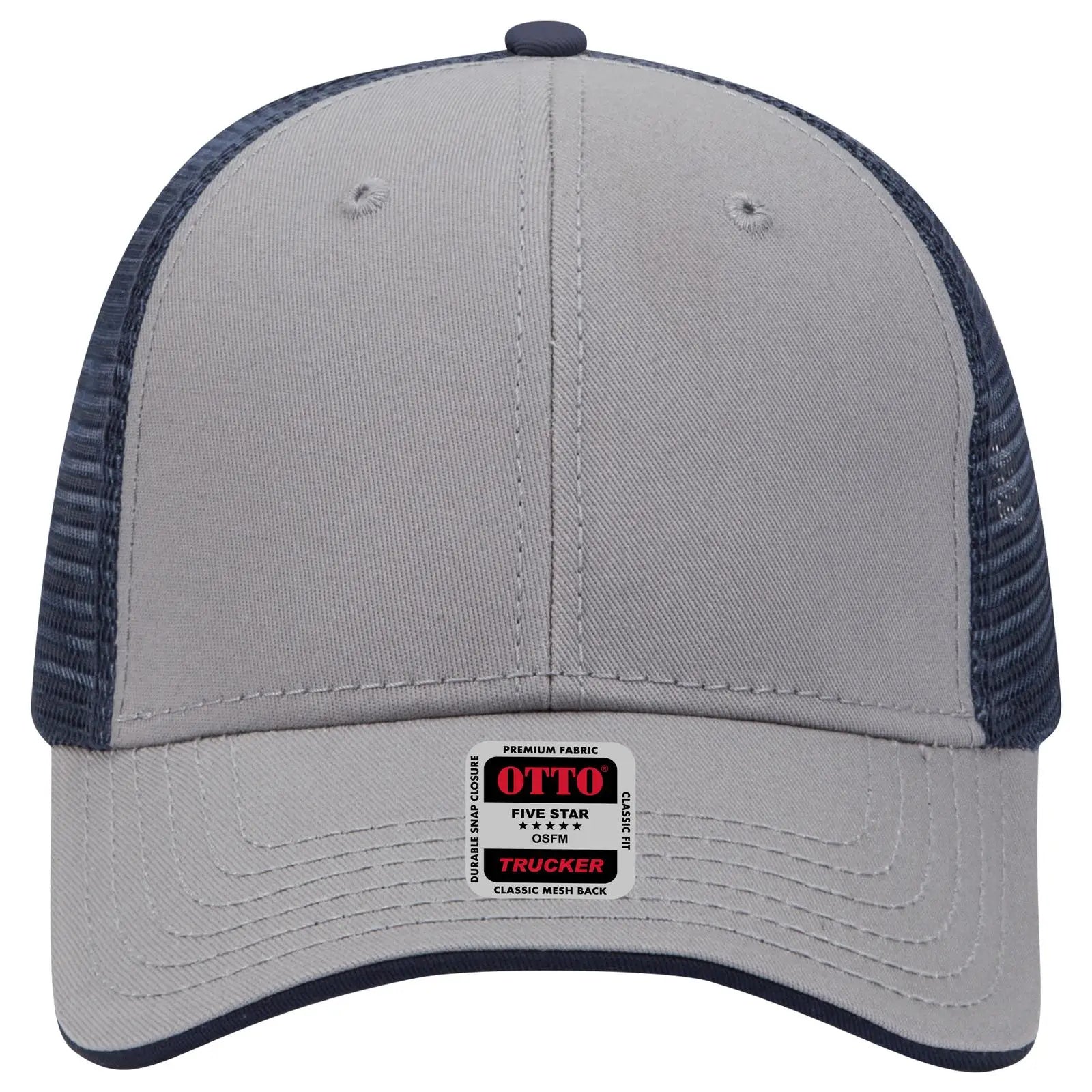 OTTO 122-945 6 Panel Low Profile Mesh Back Trucker Cap - Gry/Gry/Nvy - Gry/Gry/Nvy / 6 1/2’’ - 7 5/8’’