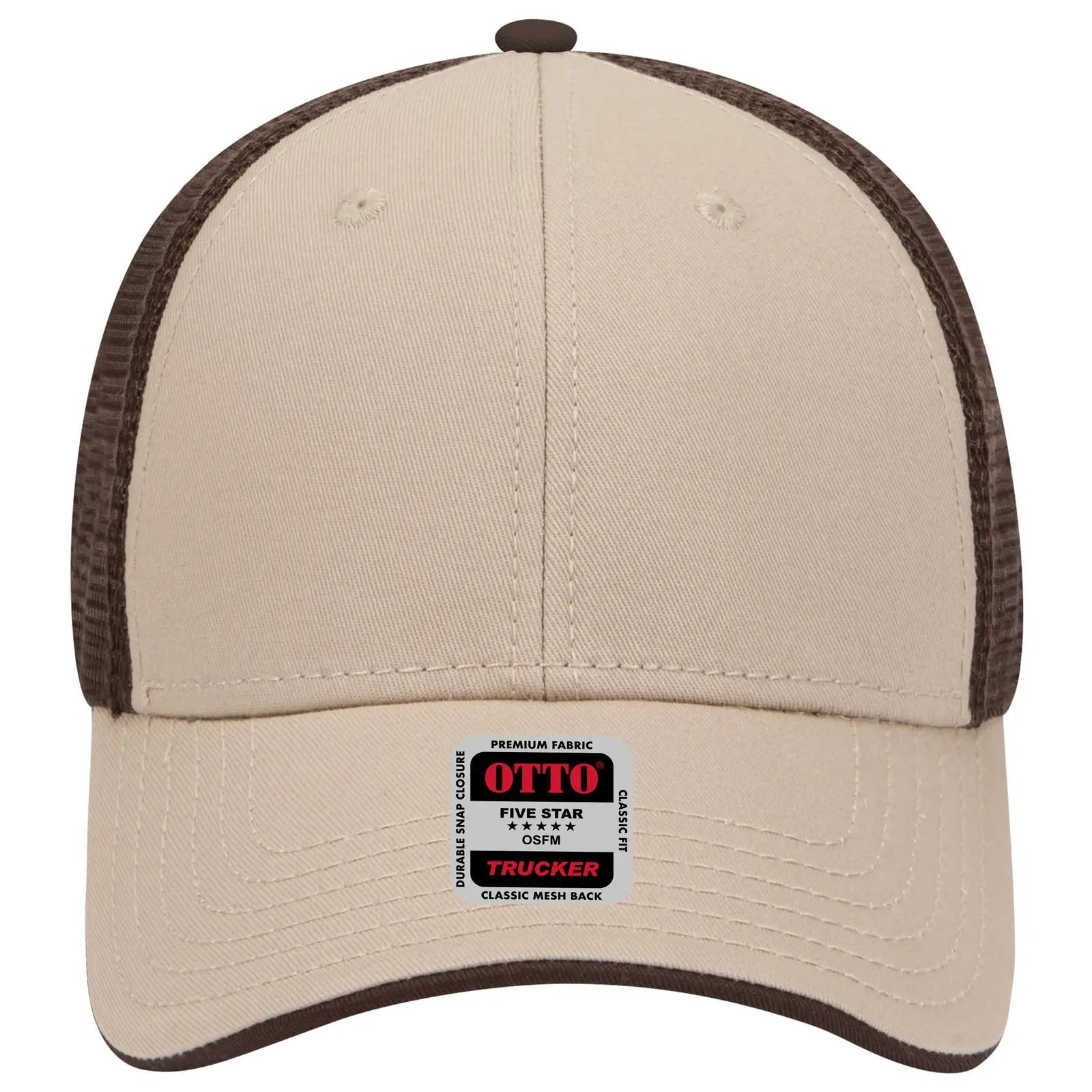 OTTO 122-945 6 Panel Low Profile Mesh Back Trucker Cap - Kha/Kha/Dk.Brn - Kha/Kha/Dk.Brn / 6 1/2’’ - 7 5/8’’