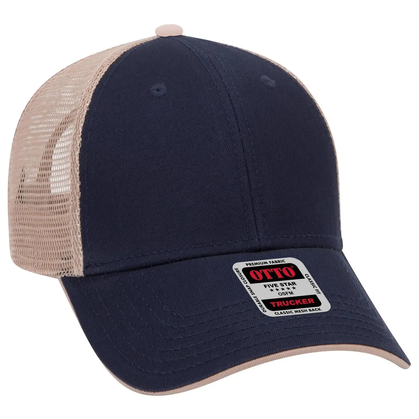 OTTO 122-945 6 Panel Low Profile Mesh Back Trucker Cap - Nvy/Nvy/Kha - Nvy/Nvy/Kha / 6 1/2’’ - 7 5/8’’