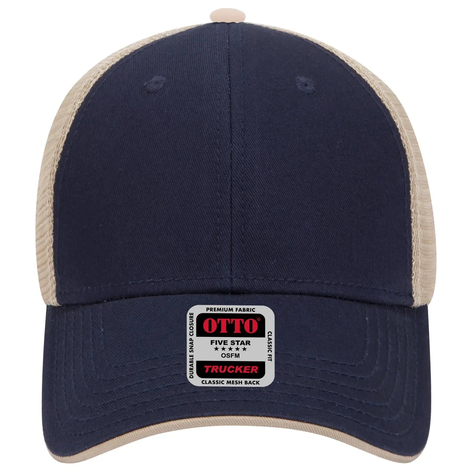 OTTO 122-945 6 Panel Low Profile Mesh Back Trucker Cap - Nvy/Nvy/Kha - Nvy/Nvy/Kha / 6 1/2’’ - 7 5/8’’