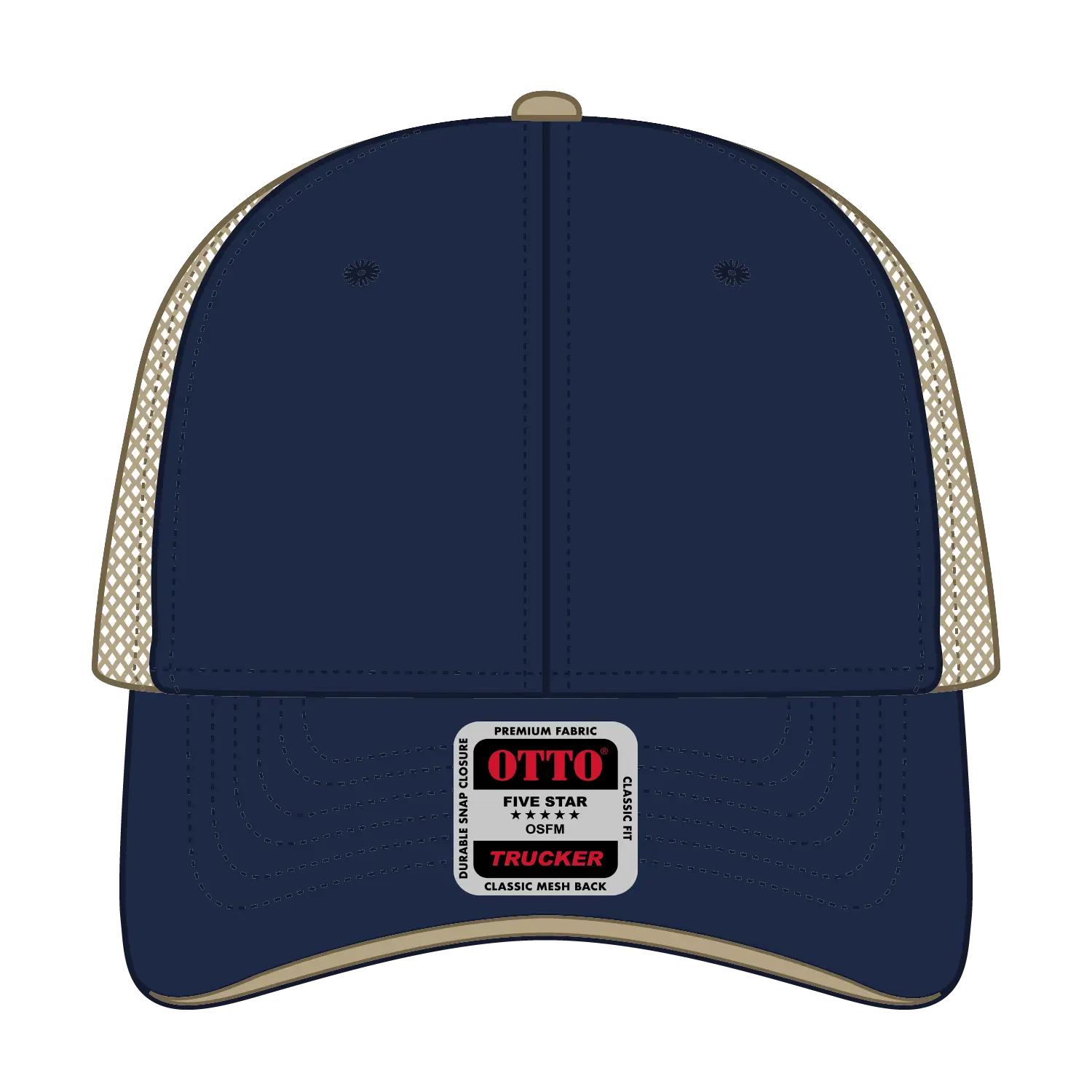OTTO 122-945 6 Panel Low Profile Mesh Back Trucker Cap - Nvy/Nvy/Kha - Nvy/Nvy/Kha / 6 1/2’’ - 7 5/8’’