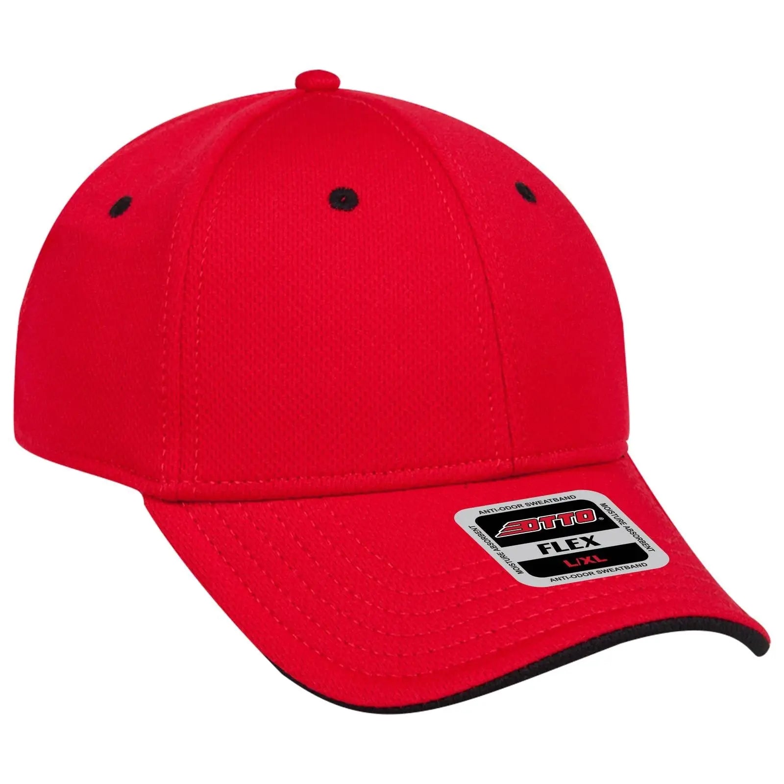 OTTO 124-1159 ’OTTO Flex’ Fitted 6 Panel Low Profile Baseball Cap - Red/Blk - Red/Blk / 7’’ - 7 1/4’’