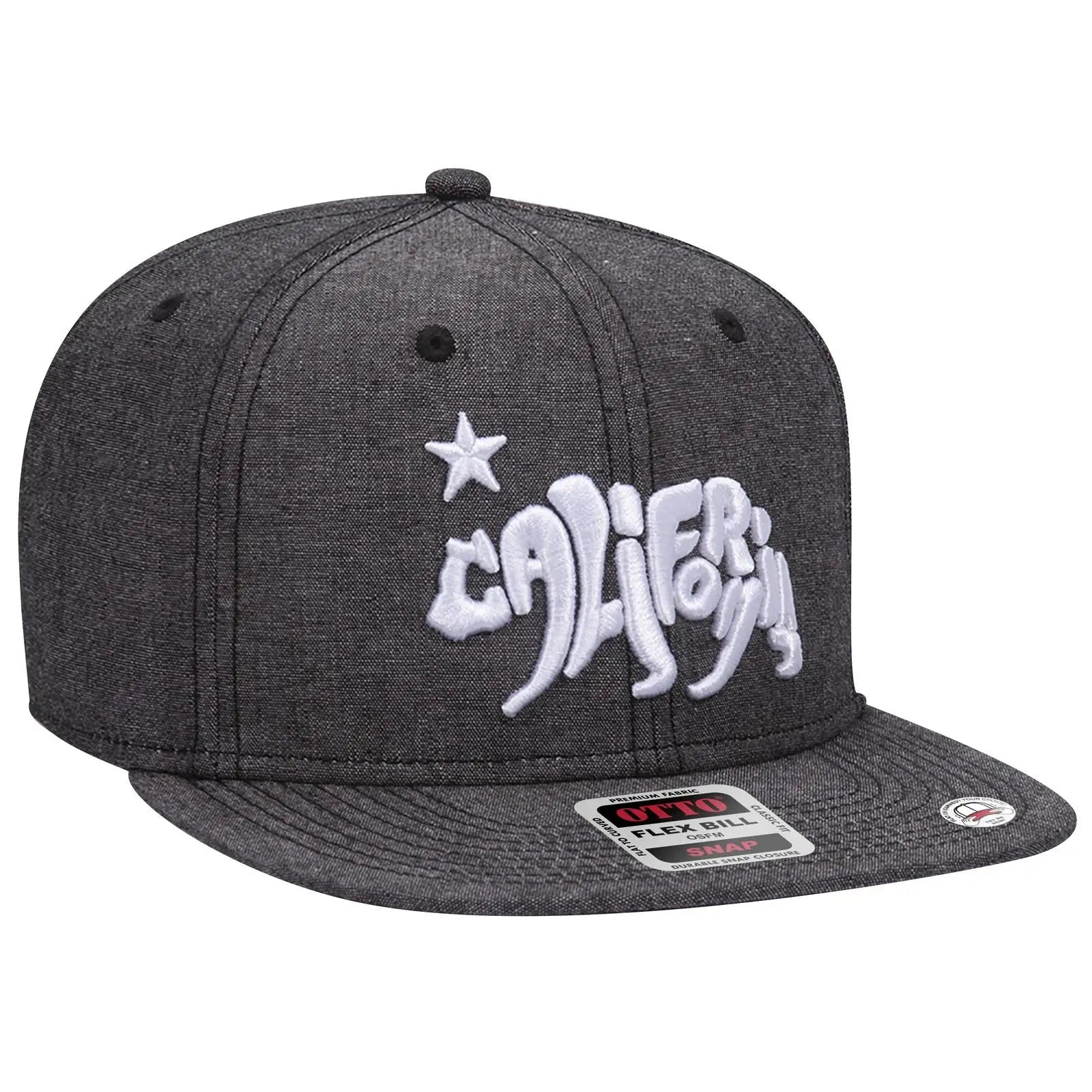 OTTO 125-1038 “Snap” 6 Panel Pro Style Snapback Cap - Black - Black / 6 1/2’’ - 7 5/8’’