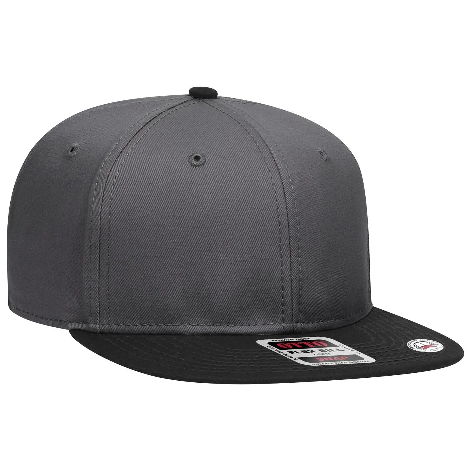 OTTO 125-1038 “Snap” 6 Panel Pro Style Snapback Cap - Blk/Ch.Gry/Ch.Gry - Blk/Ch.Gry/Ch.Gry / 6 1/2’’ - 7 5/8’’