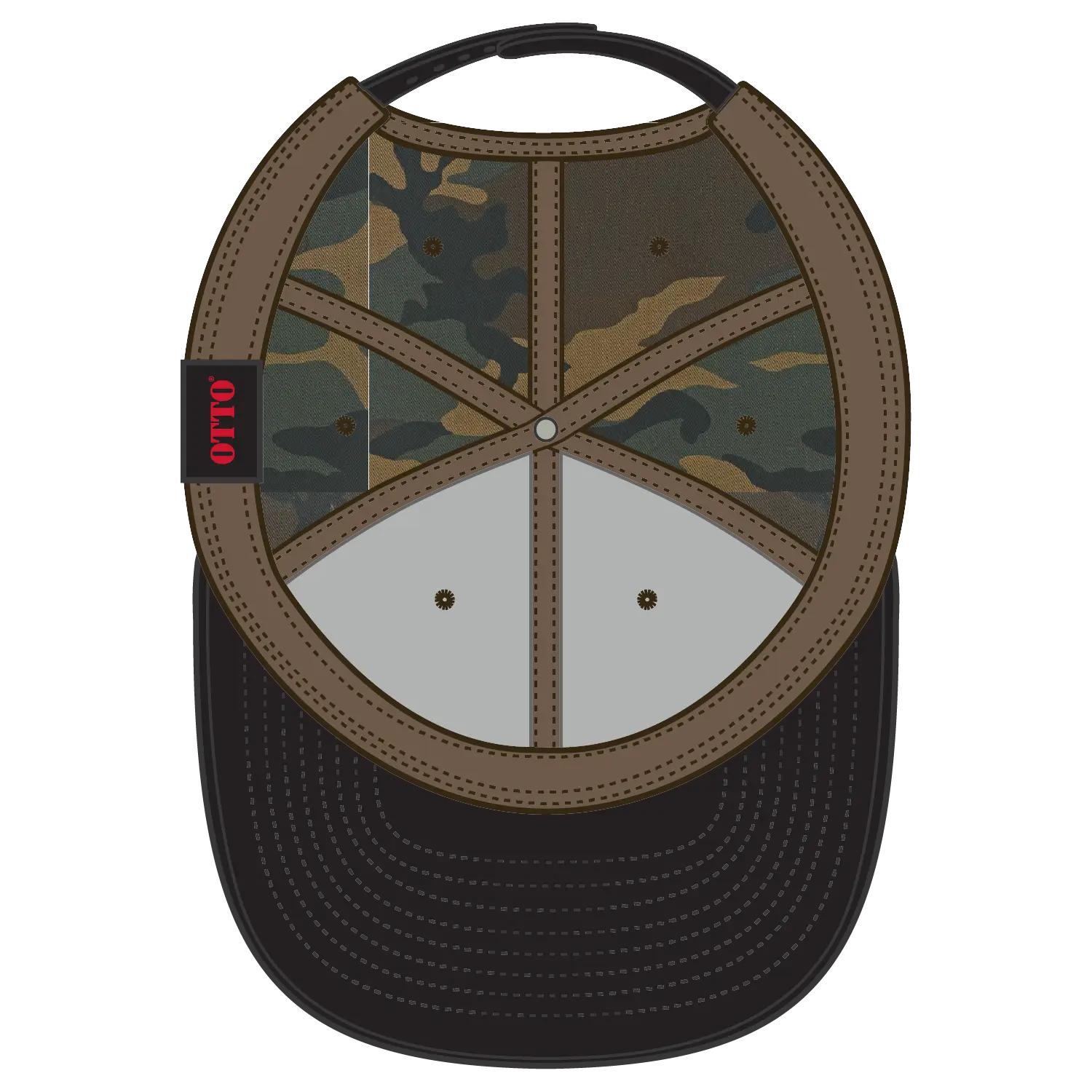 OTTO 125-1038 “Snap” 6 Panel Pro Style Snapback Cap - Blk/Dk.Grn/Brn - Blk/Dk.Grn/Brn / 6 1/2’’ - 7 5/8’’