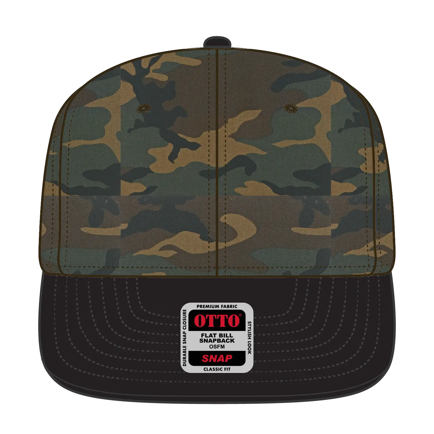 OTTO 125-1038 “Snap” 6 Panel Pro Style Snapback Cap - Blk/Dk.Grn/Brn - Blk/Dk.Grn/Brn / 6 1/2’’ - 7 5/8’’